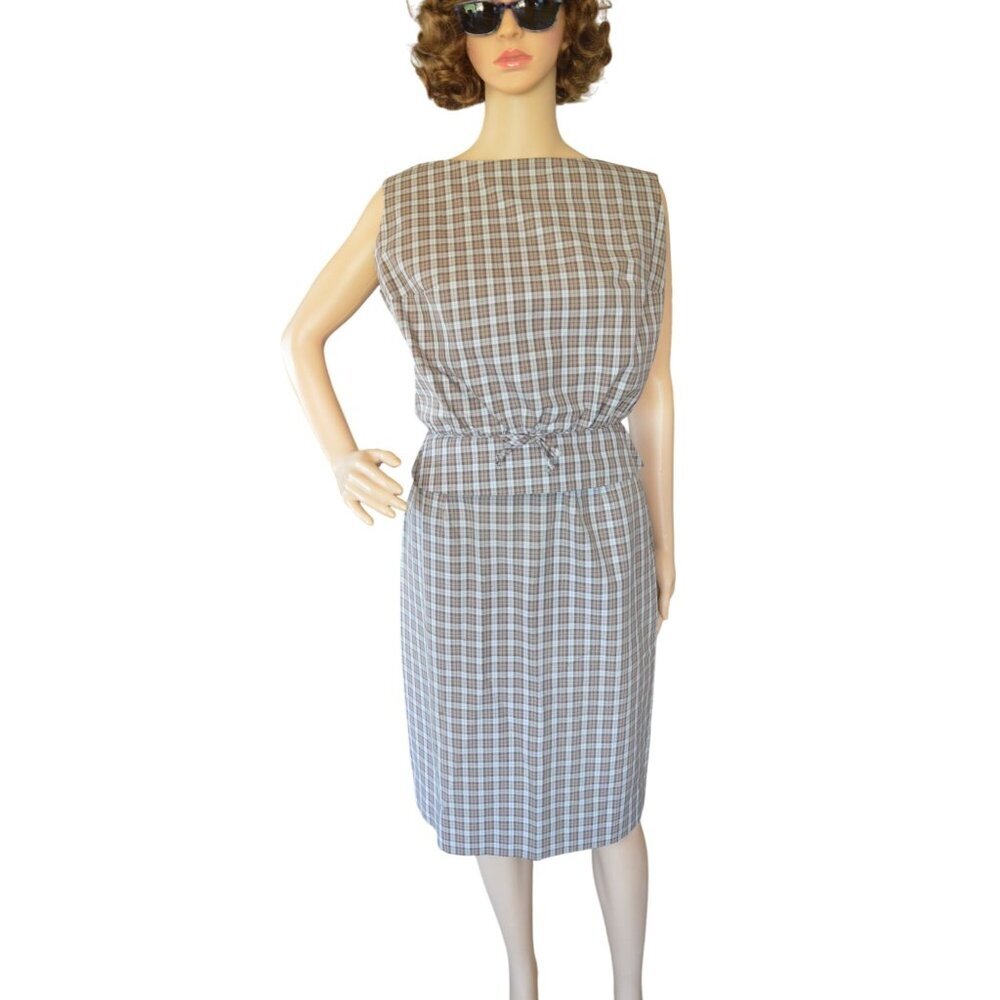 Vintage 60s Patty Woodard Brown Plaid Belted Skirt Set Juniors Size Small Coquet